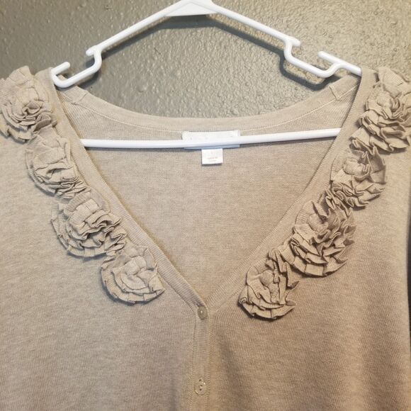Christopher Banks L Cardigan Sweater Button 3D Floral Trim 100% Cotton Preppy - Picture 5 of 11
